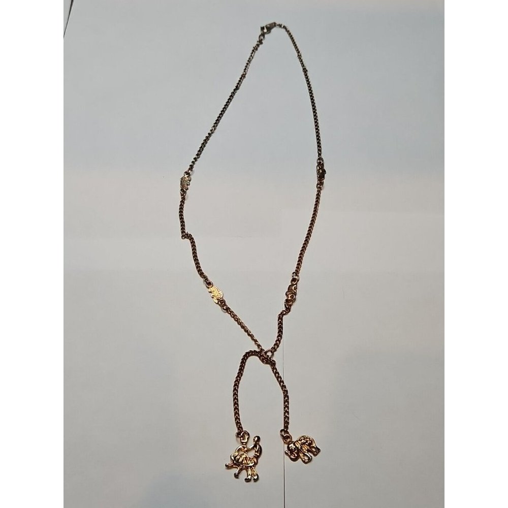 Vintage Gold Tone Necklace/Chain, Elephant Pendant and Pattern, Rope Clasp, 18'